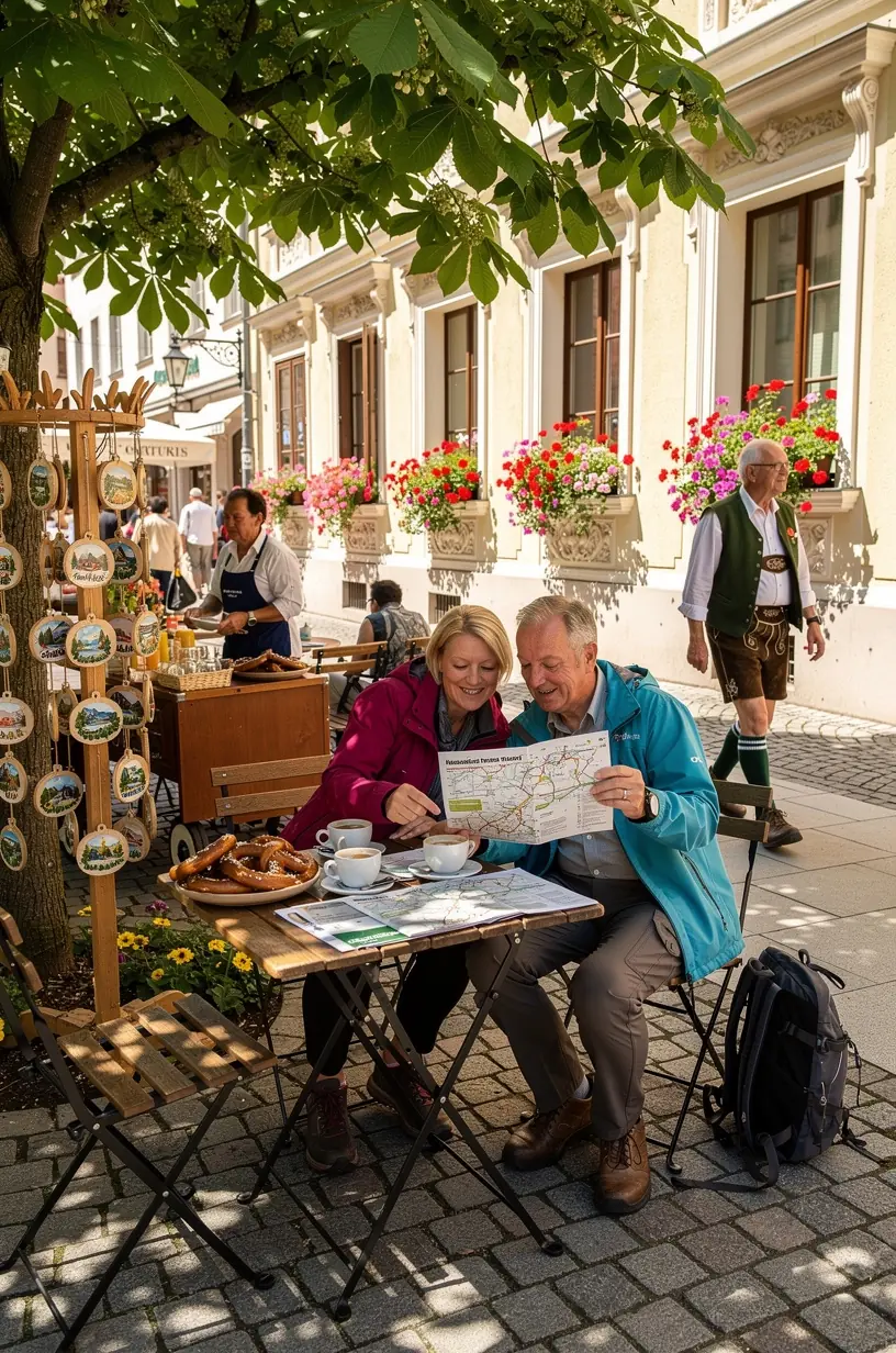 Karte von Deutschland mit hervorgehobenen Bundesländern und markierten Reiserouten, die von regionalen Reiseplanungsagenturen angeboten werden.